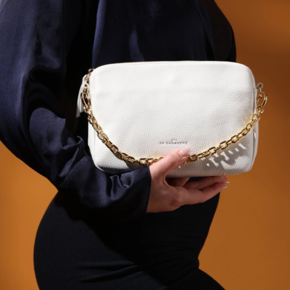 La Bagagerie Emmanuelle White Cowhide Leather Handbag